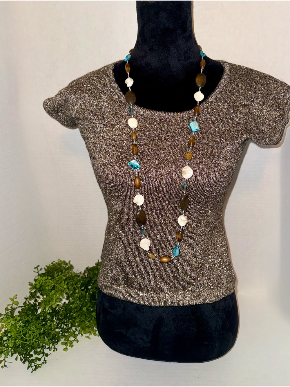Metallic Top Luisa Spagnoli Short Sleeve Scoop Neck Gold - Picture 2 of 6